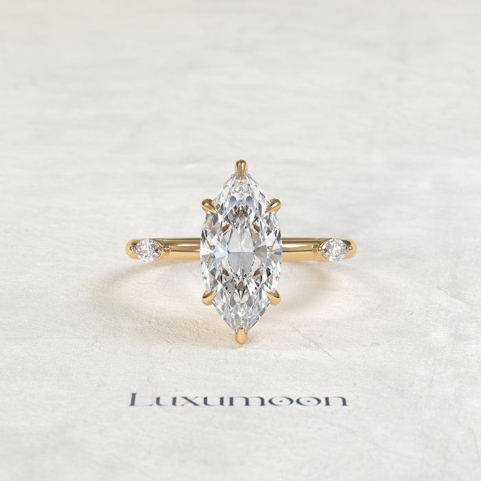 Bague Renissea – 2 carats, sertie d'un halo caché et de diamants marquise pavés