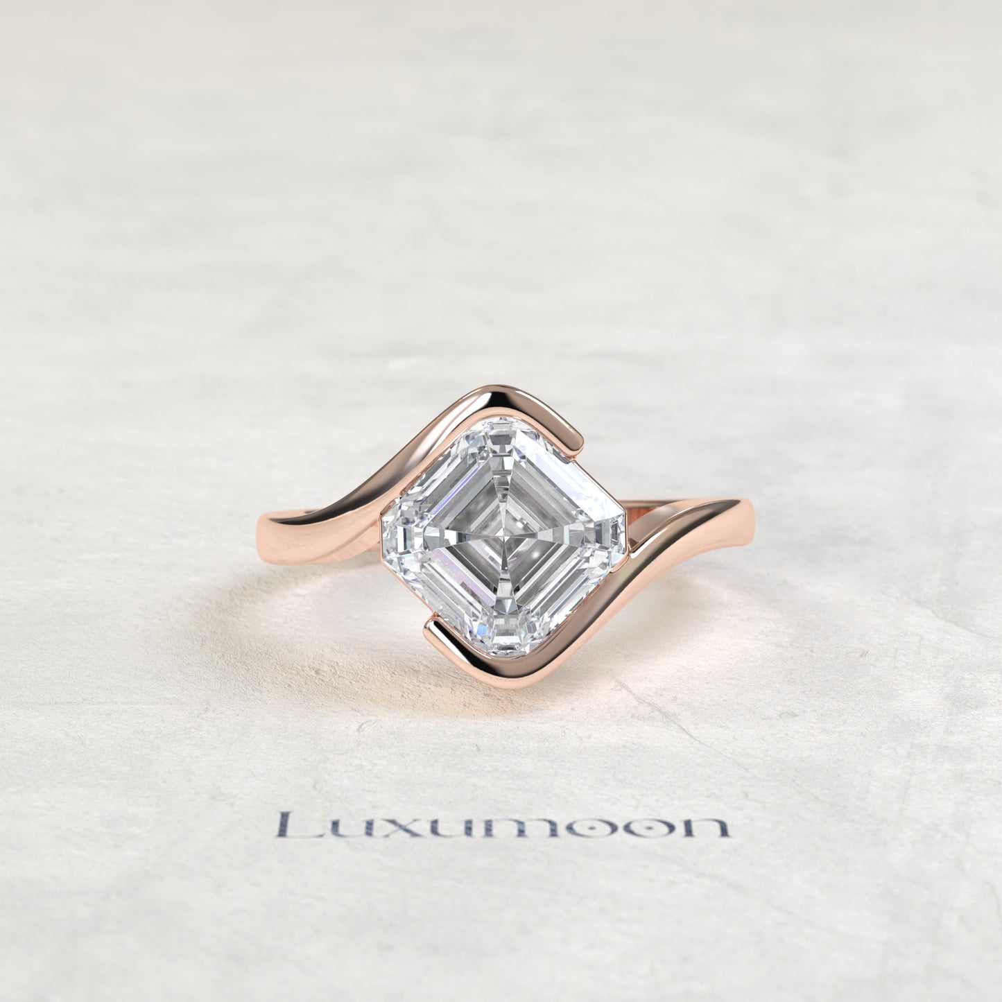 The Novavyn – 2.5 CT Asscher Half-Bezel Bypass Solitaire Ring