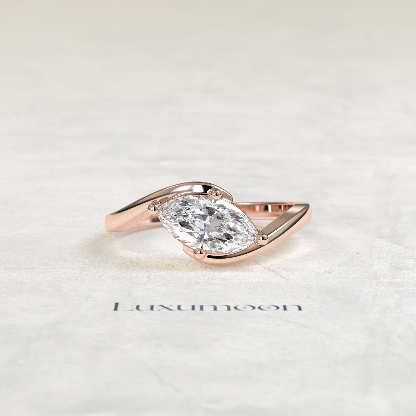 Bague solitaire Ivarisse – 2 carats, marquise horizontale, contournement