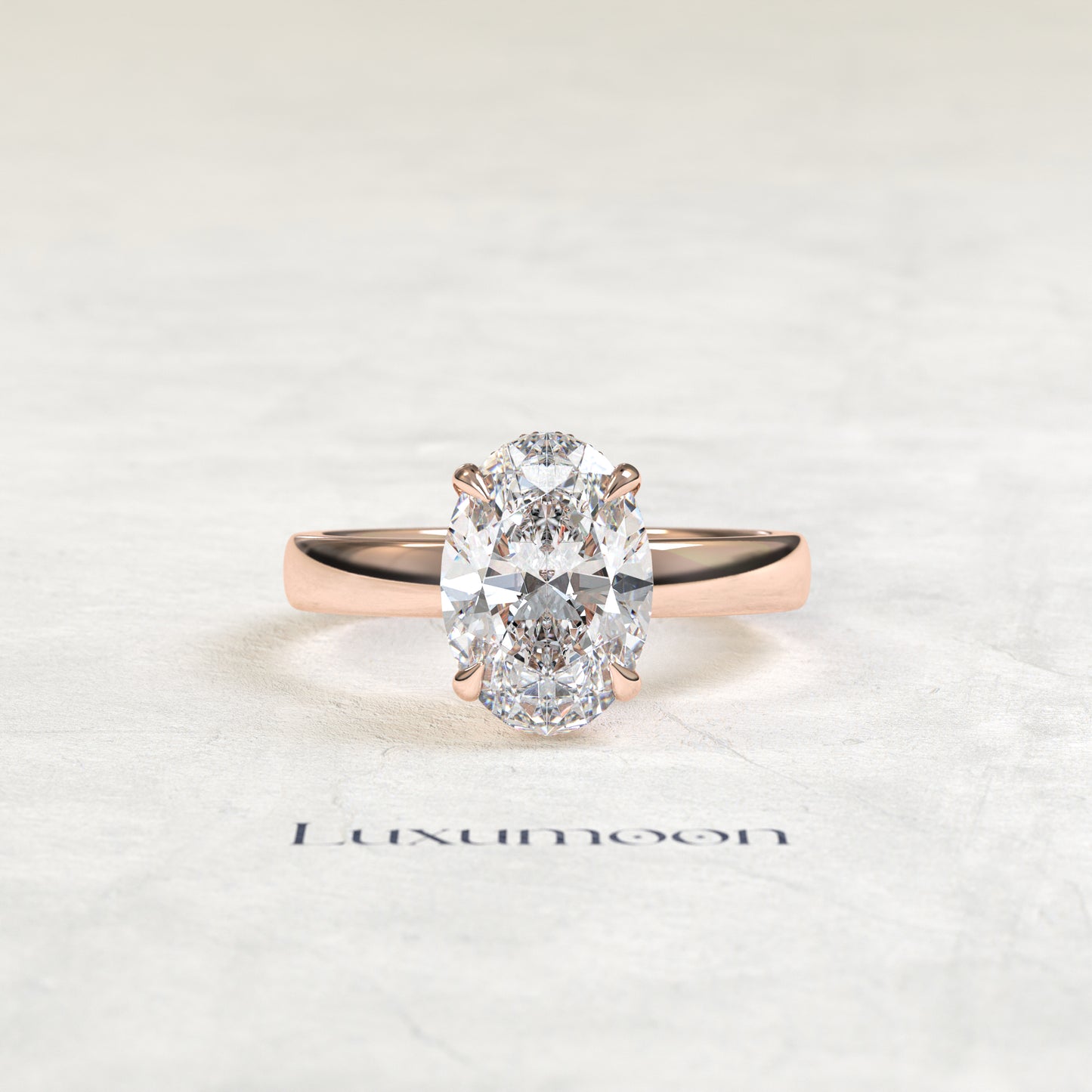 The Sylisse – 4 CT Oval Hidden Halo Diamond Thick Band Engagement Ring