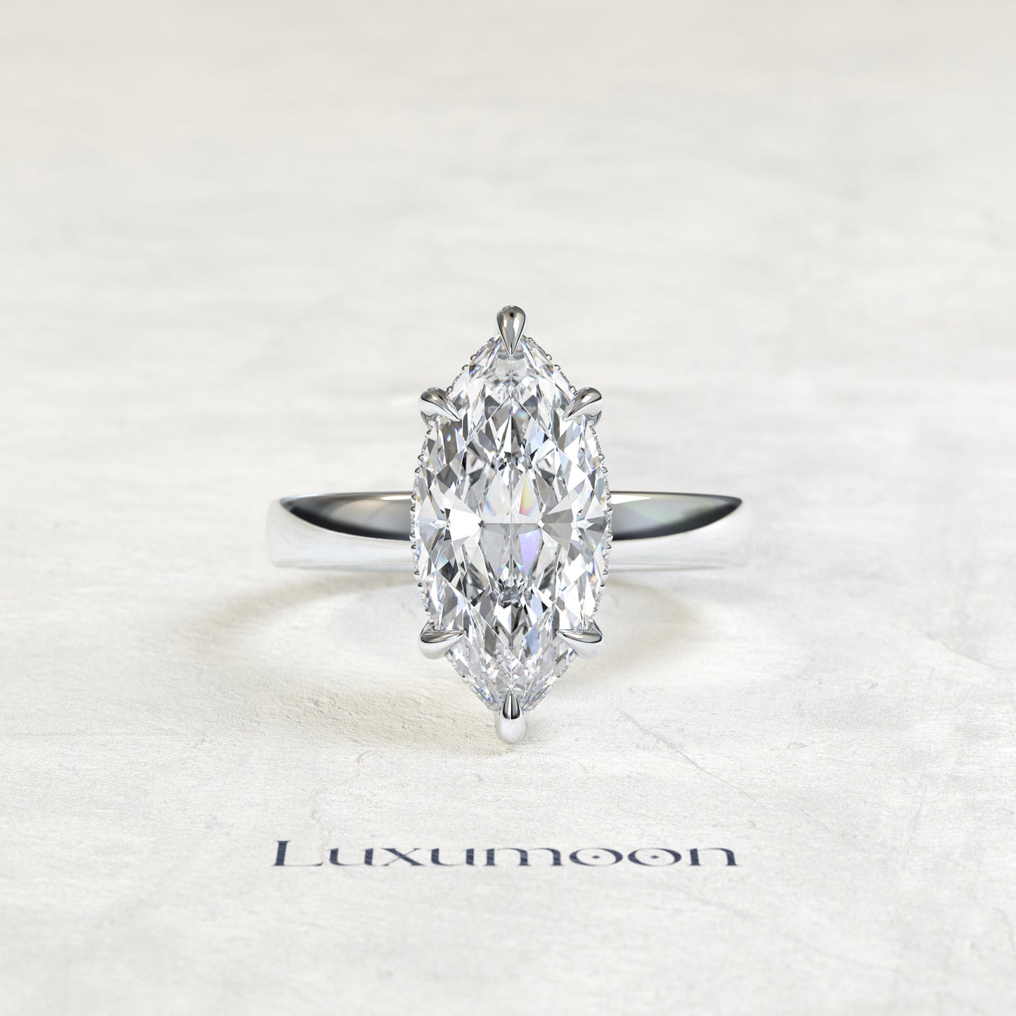 The Ulavelle – 4 CT Marquise Hidden Halo Diamond Thick Band Engagement Ring