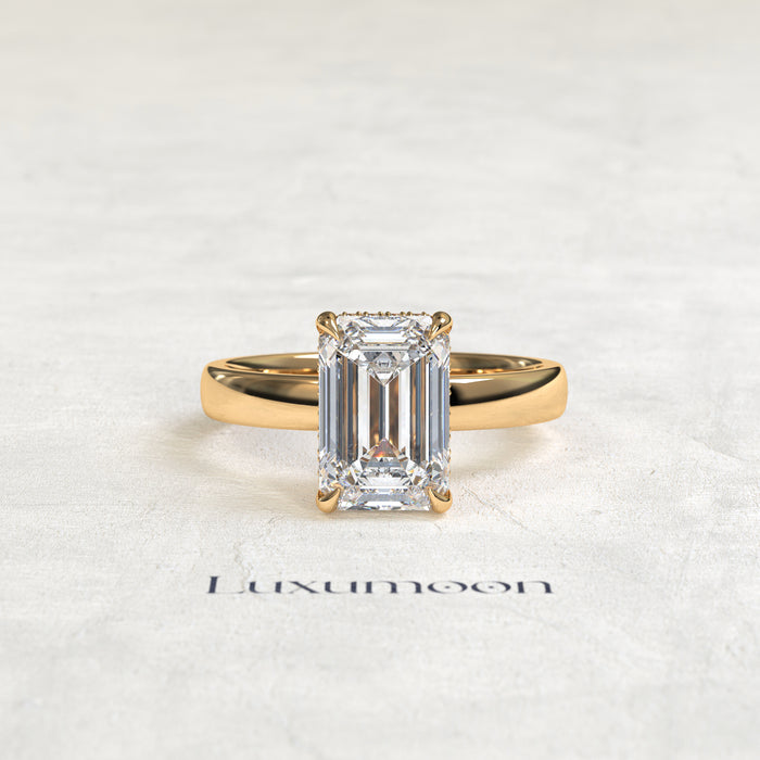 The Thavyn – 4 CT Emerald Hidden Halo Diamond Thick Band Engagement Ring