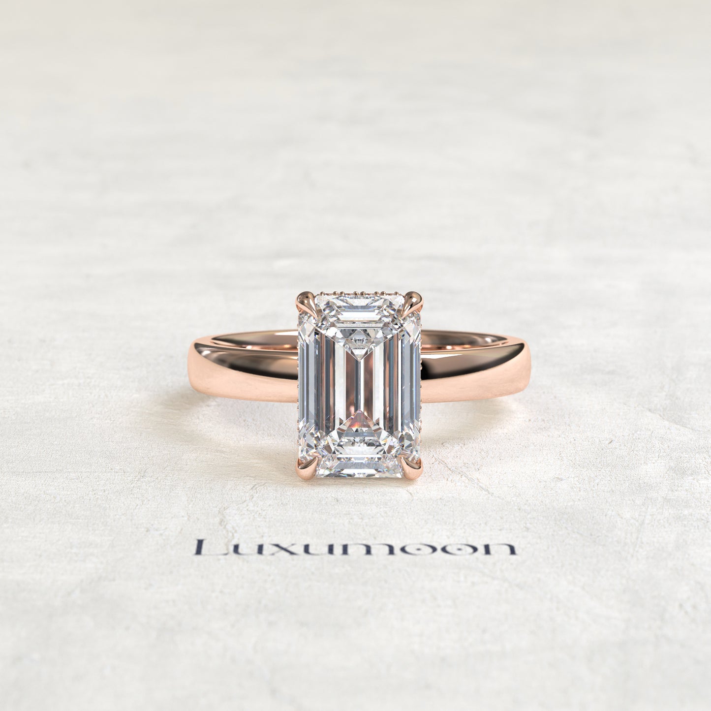 The Thavyn – 4 CT Emerald Hidden Halo Diamond Thick Band Engagement Ring