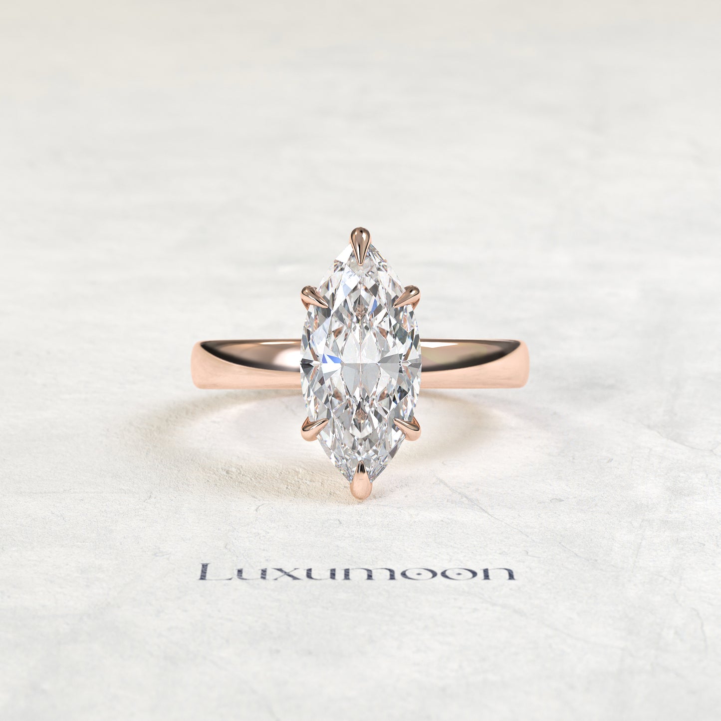 Anillo de compromiso solitario Kalvella de 3 quilates con marquesa y seis puntas
