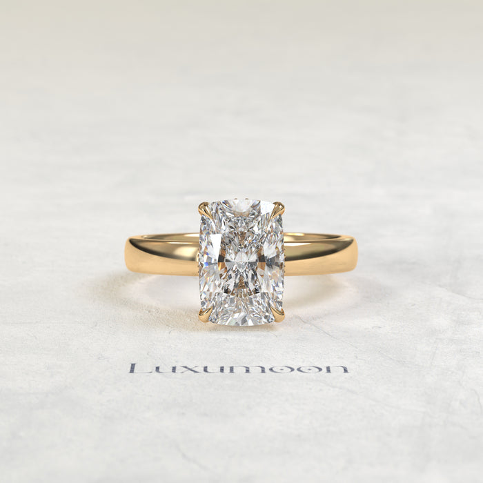 Bague solitaire Delorenth – 3 carats, coussin allongé, halo caché, anneau épais