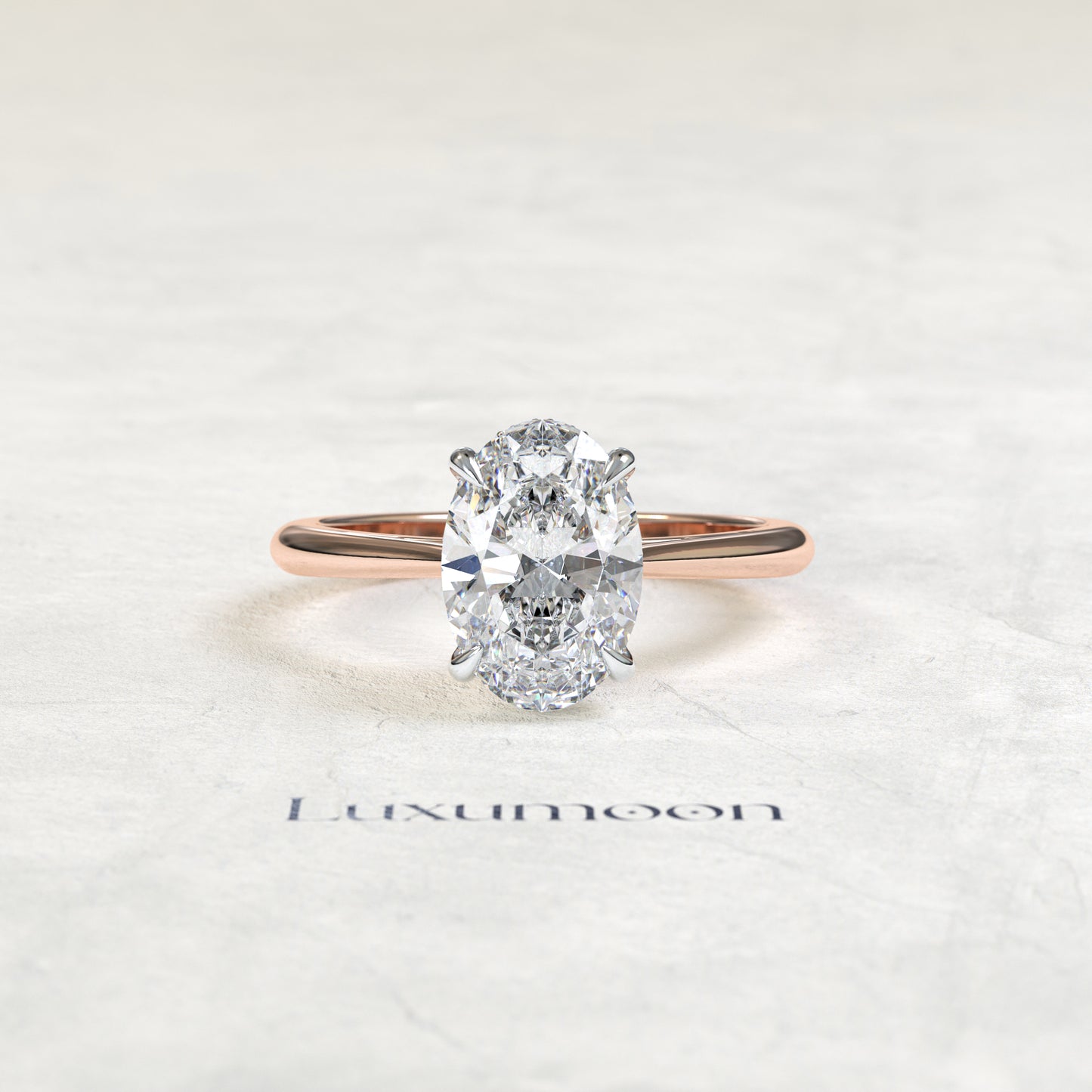 The Jorissea – 3 CT Oval Hidden Halo Tapered Band Engagement Ring