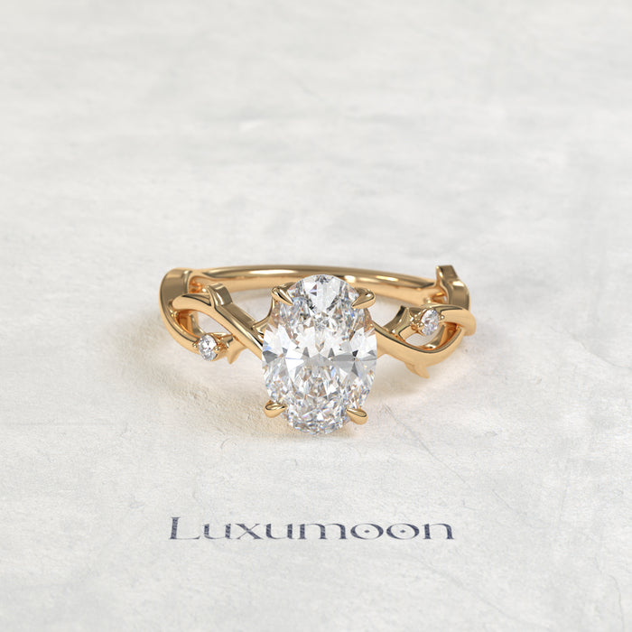 The Aeva – 2 CT Oval Diamond Leaf Vine Nature Inspired Engagement Ring