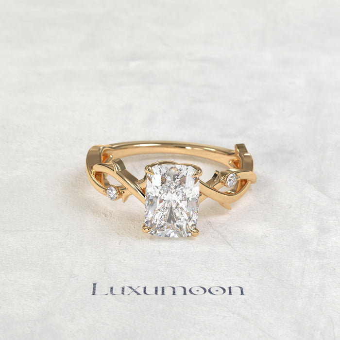 The Zorin – 3 CT Elongated Cushion Diamond Leaf Vine Engagement Ring