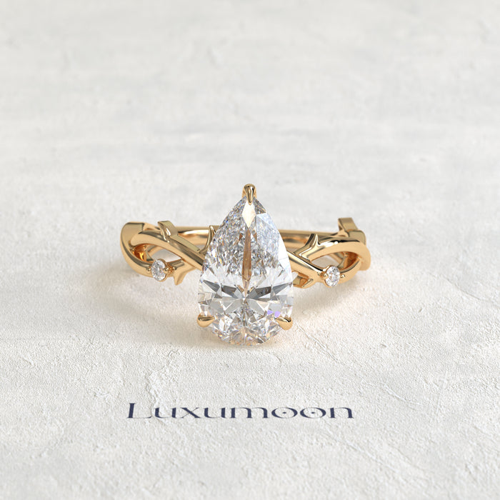 The Lyra – 2.5 CT Pear Diamond Leaf Vine Engagement Ring