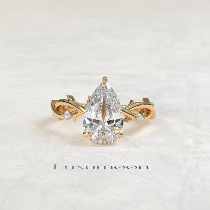 The Lyra – 2.5 CT Pear Diamond Leaf Vine Engagement Ring