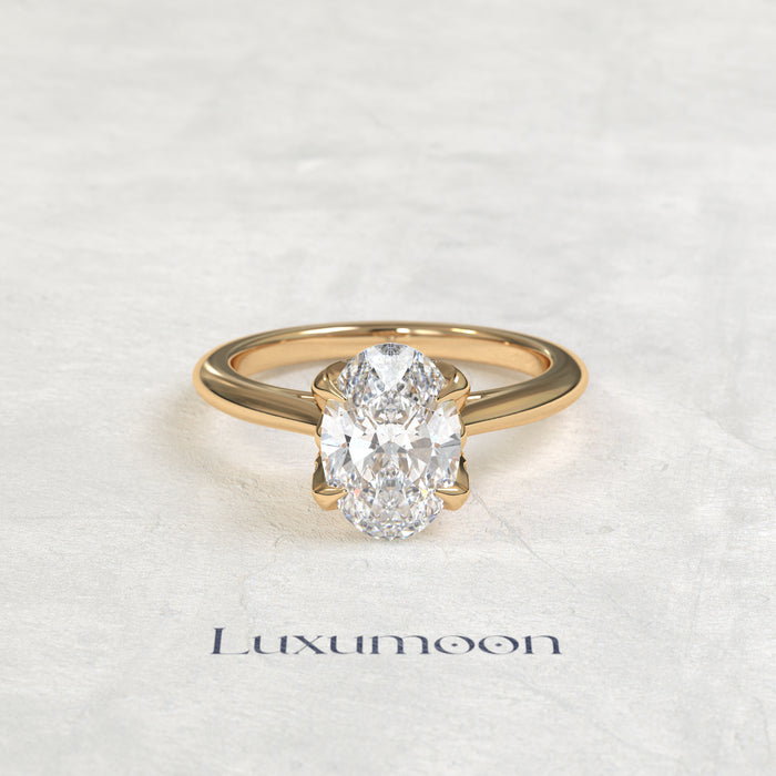 The Cira – Oval Diamond Pavé Petal Prong Floral Engagement Ring