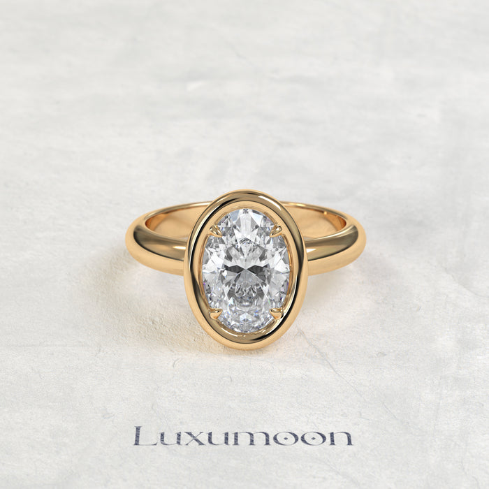 The Orel – Bulky Bezel Oval Diamond Engagement Ring