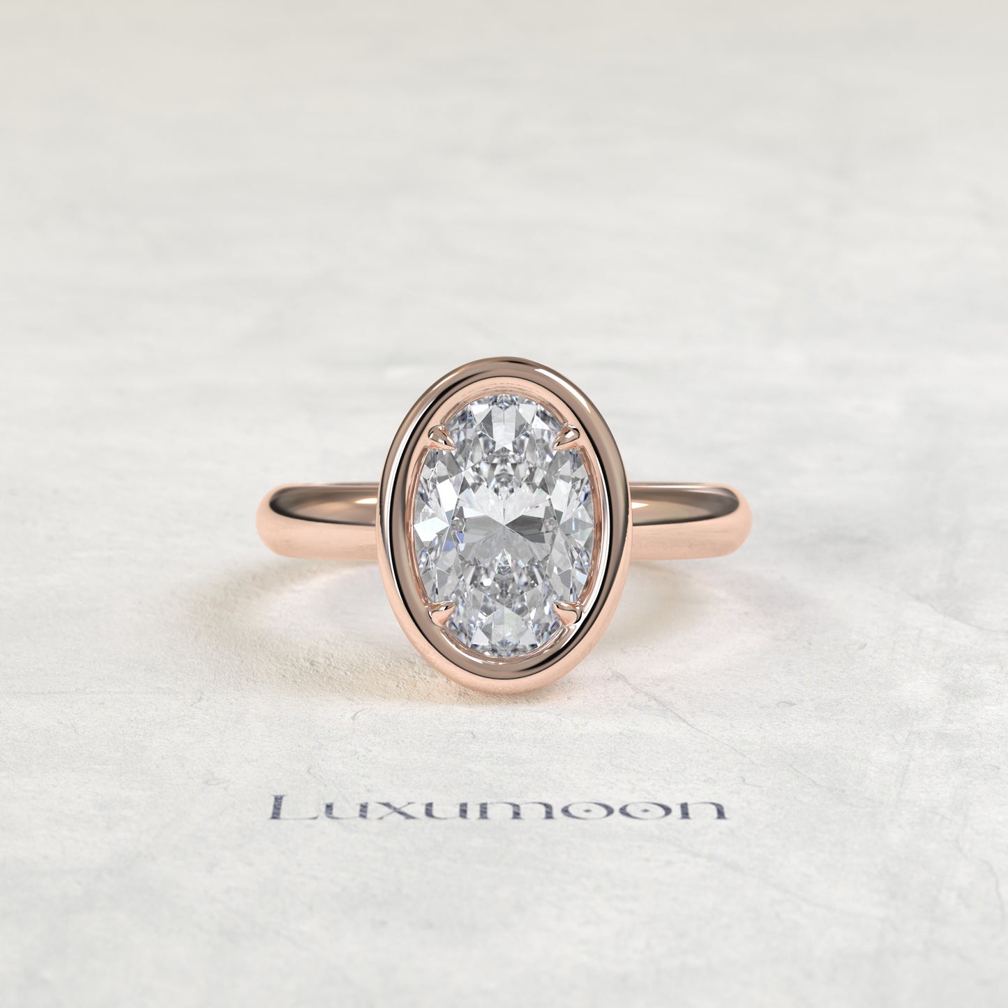 Bague de fiançailles Orel – Diamant ovale serti clos imposant
