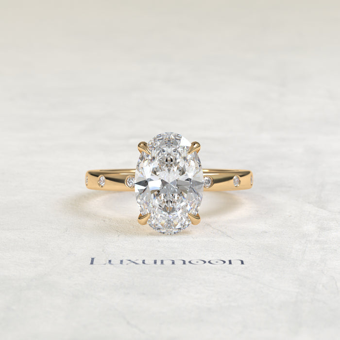 The Cora – 2 CT Oval Diamond Pave Band With Bezel Engagement Ring