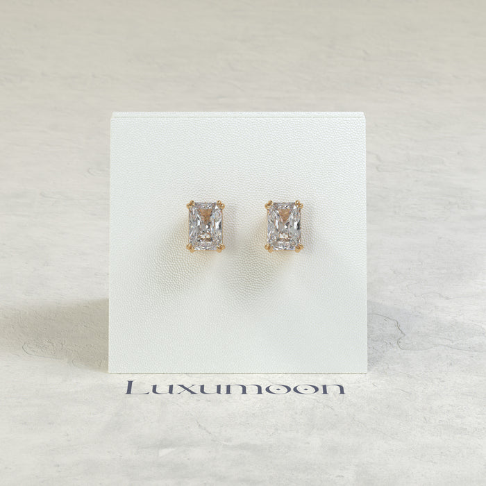 The Vira – 3 Ct Radiant Cut Diamond Stud Earrings in Double Four Prong Setting