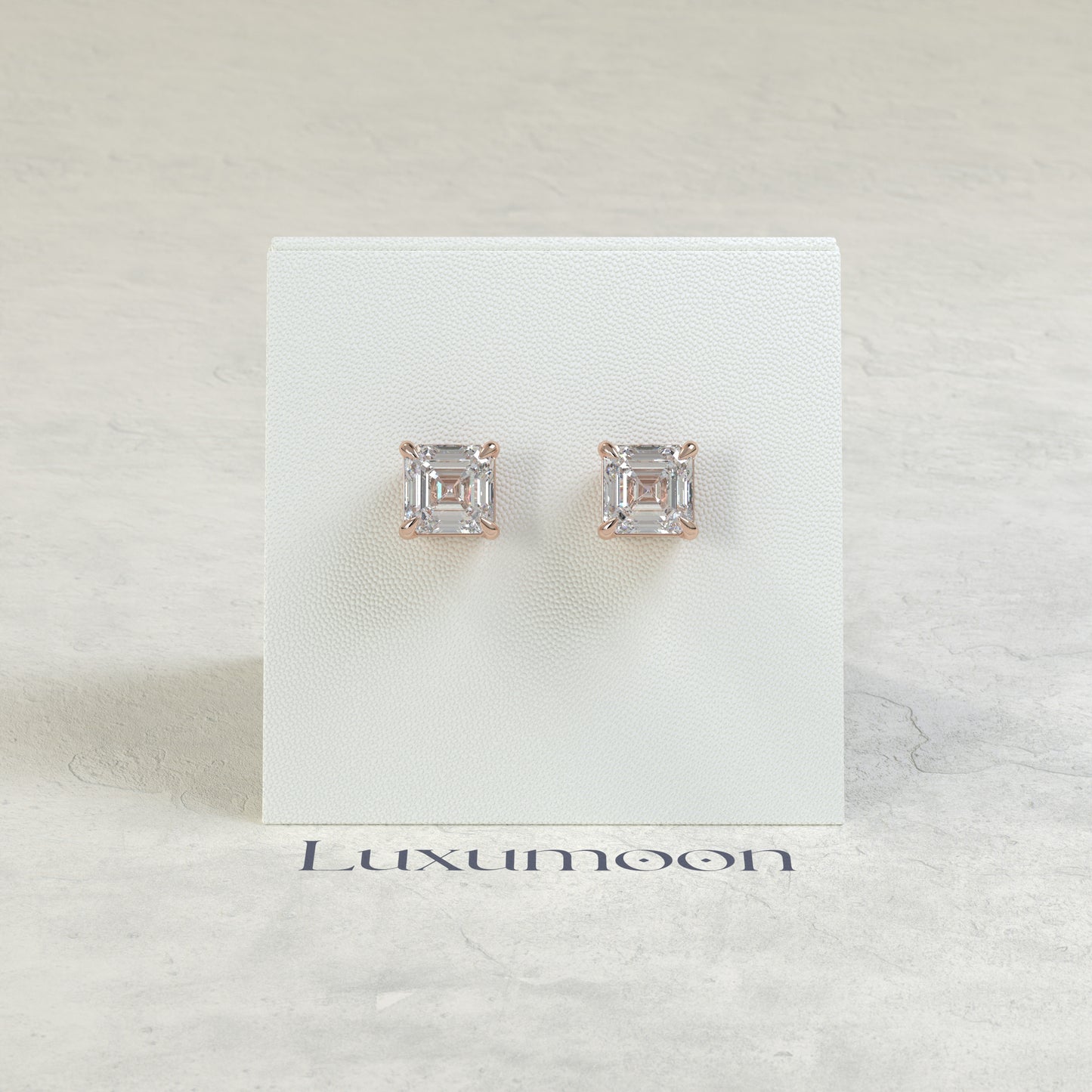 The Syra – 3 Ct Asscher Diamond Solitaire Studs in Classic Four Prong Basket