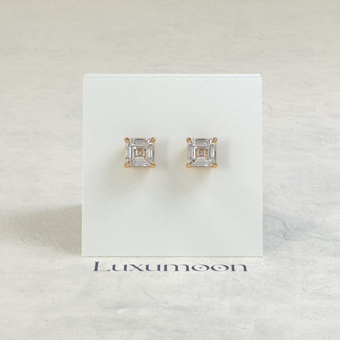 The Syra – 3 Ct Asscher Diamond Solitaire Studs in Classic Four Prong Basket