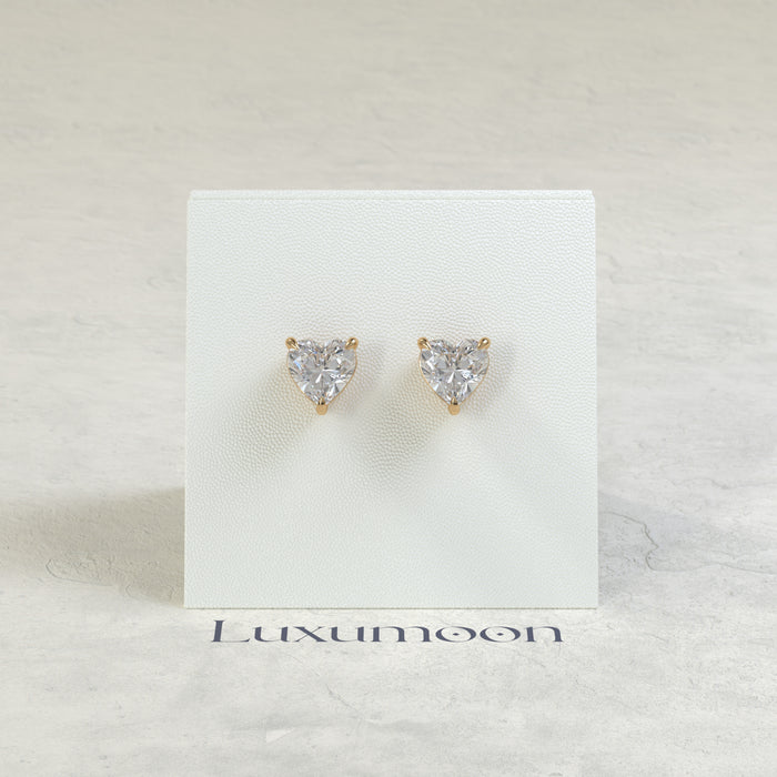 The Orin – 3 Ct Heart Diamond Solitaire Studs in Classic Prong Basket