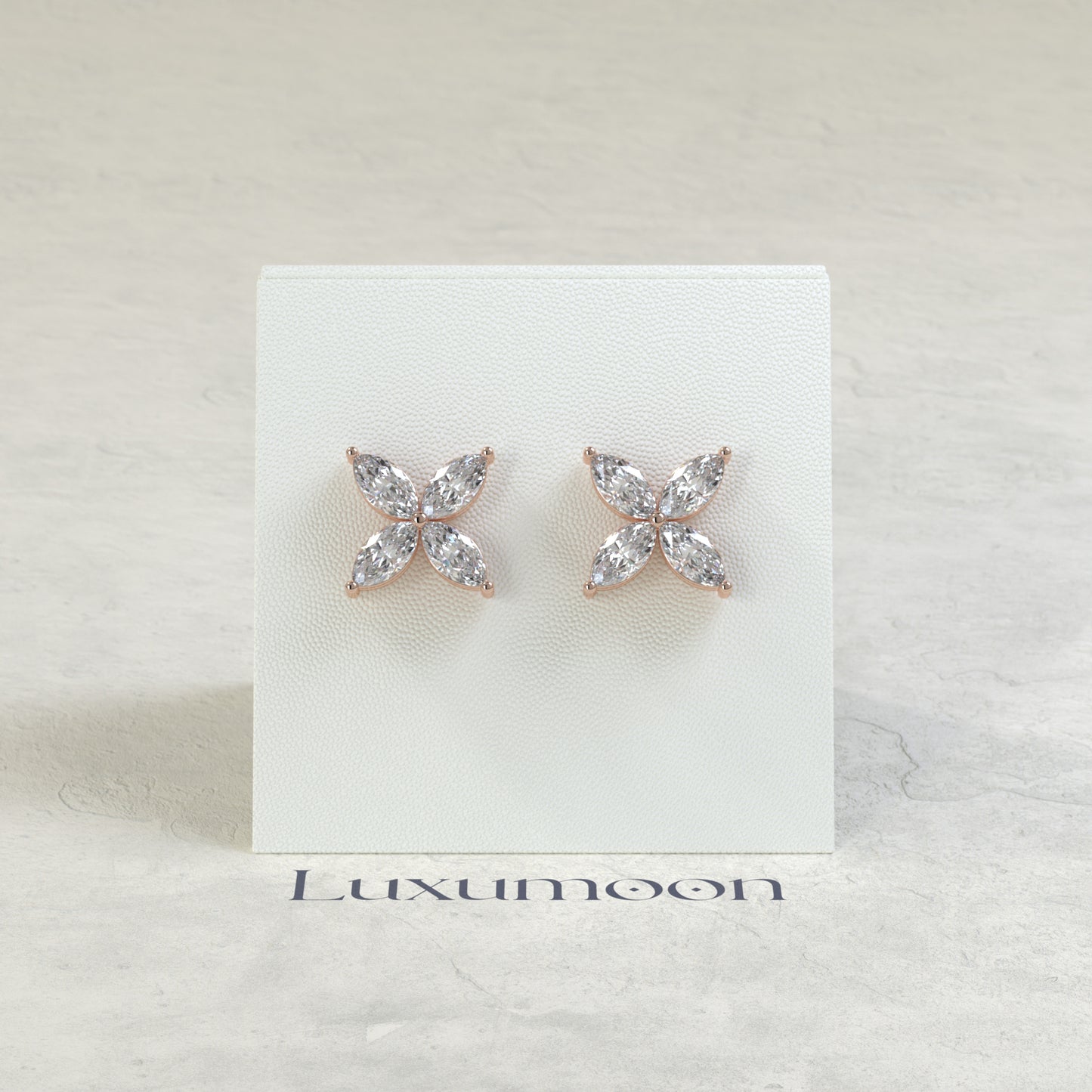 The Aeva – Marquise Diamond Flower Stud Earrings in Four Petal Setting