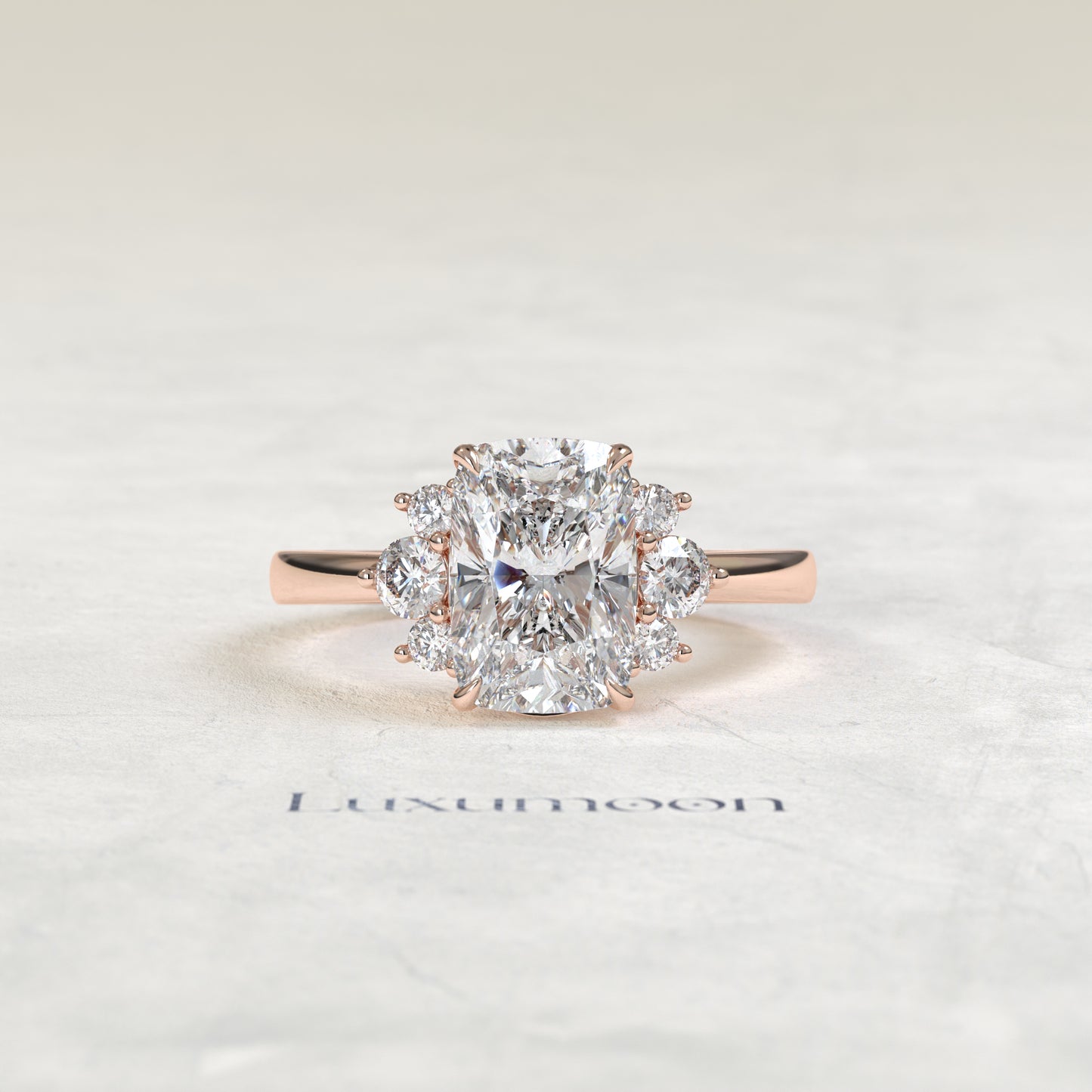 The Auve – Elongated Cushion Lab Grown Diamond Cluster Accent Engagement Ring