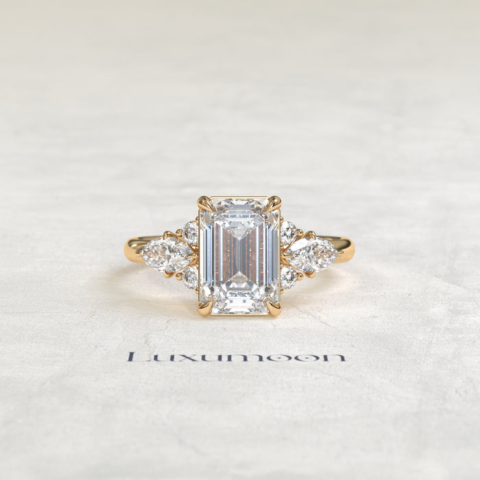 The Avel – Emerald Cut Lab Grown Diamond Multi-Cut Wing Cluster Engagement Ring