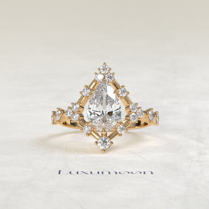 The Elyra – Pear Cut Lab Grown Diamond Art Deco Diamond Frame Engagement Ring