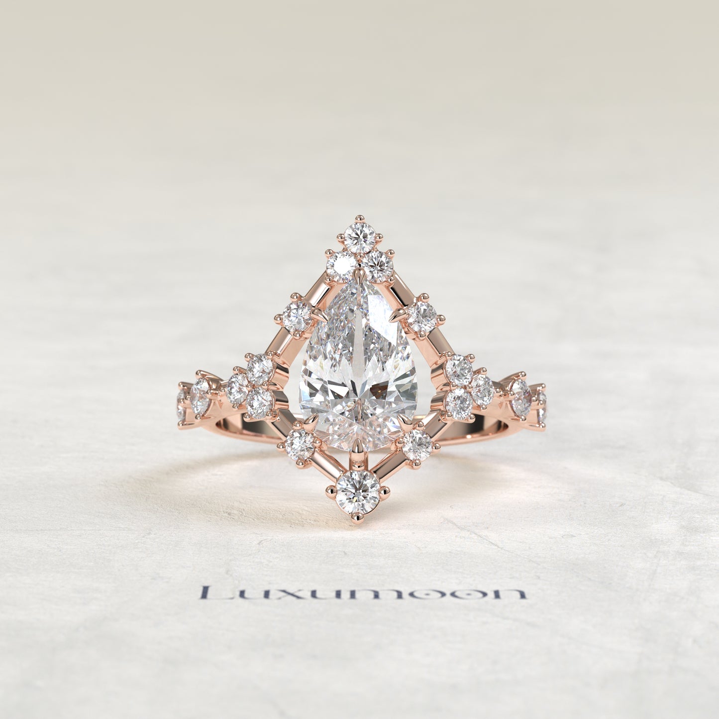 The Elyra – Pear Cut Lab Grown Diamond Art Deco Diamond Frame Engagement Ring