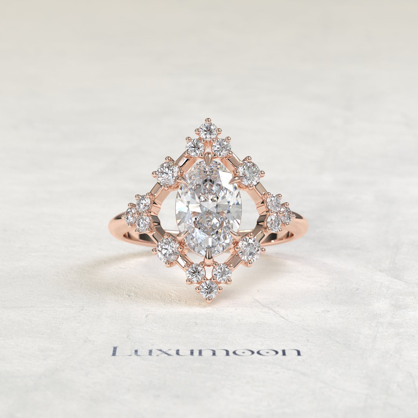The Lora – Oval Cut Lab Grown Diamond Art Deco Open Diamond Frame Engagement Ring