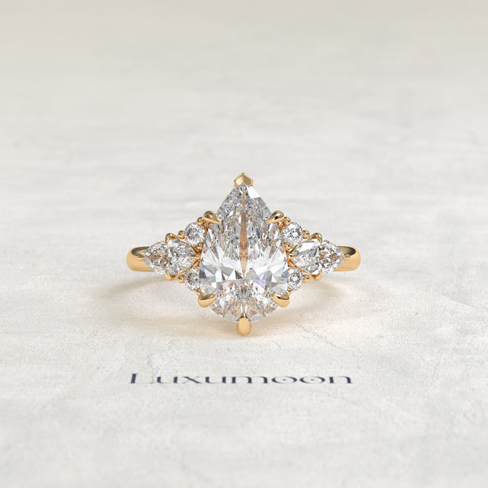 The Myrel – Pear Cut Lab Grown Diamond Marquise & Round Wing Cluster Engagement Ring