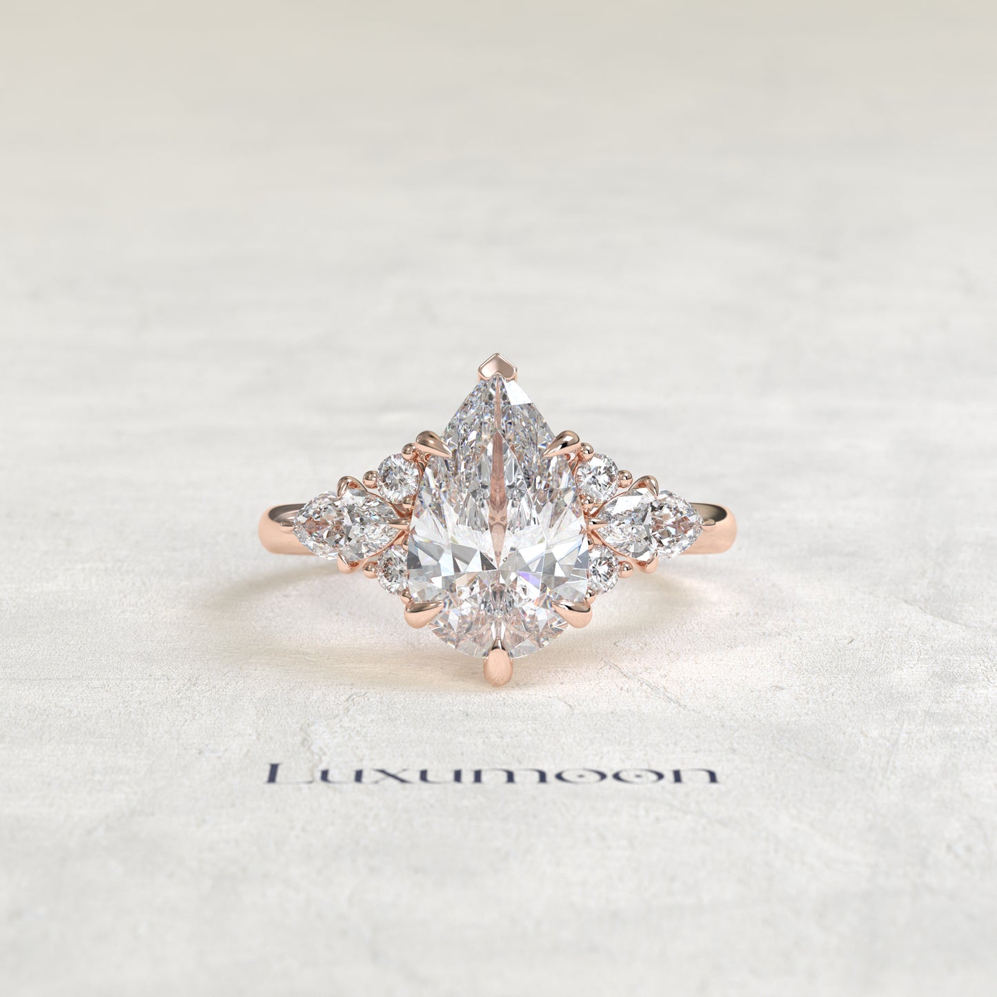 The Myrel – Pear Cut Lab Grown Diamond Marquise & Round Wing Cluster Engagement Ring