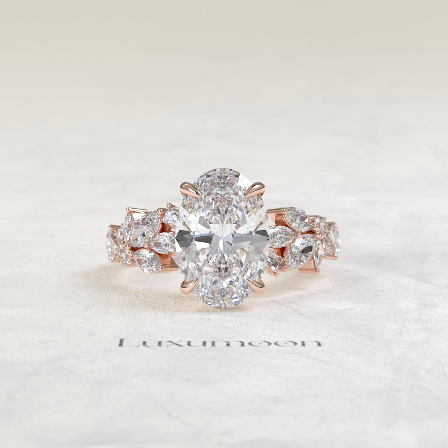 The Kora – Oval Cut Lab Grown Diamond Marquise Leaf Garland Band Engagement Ring