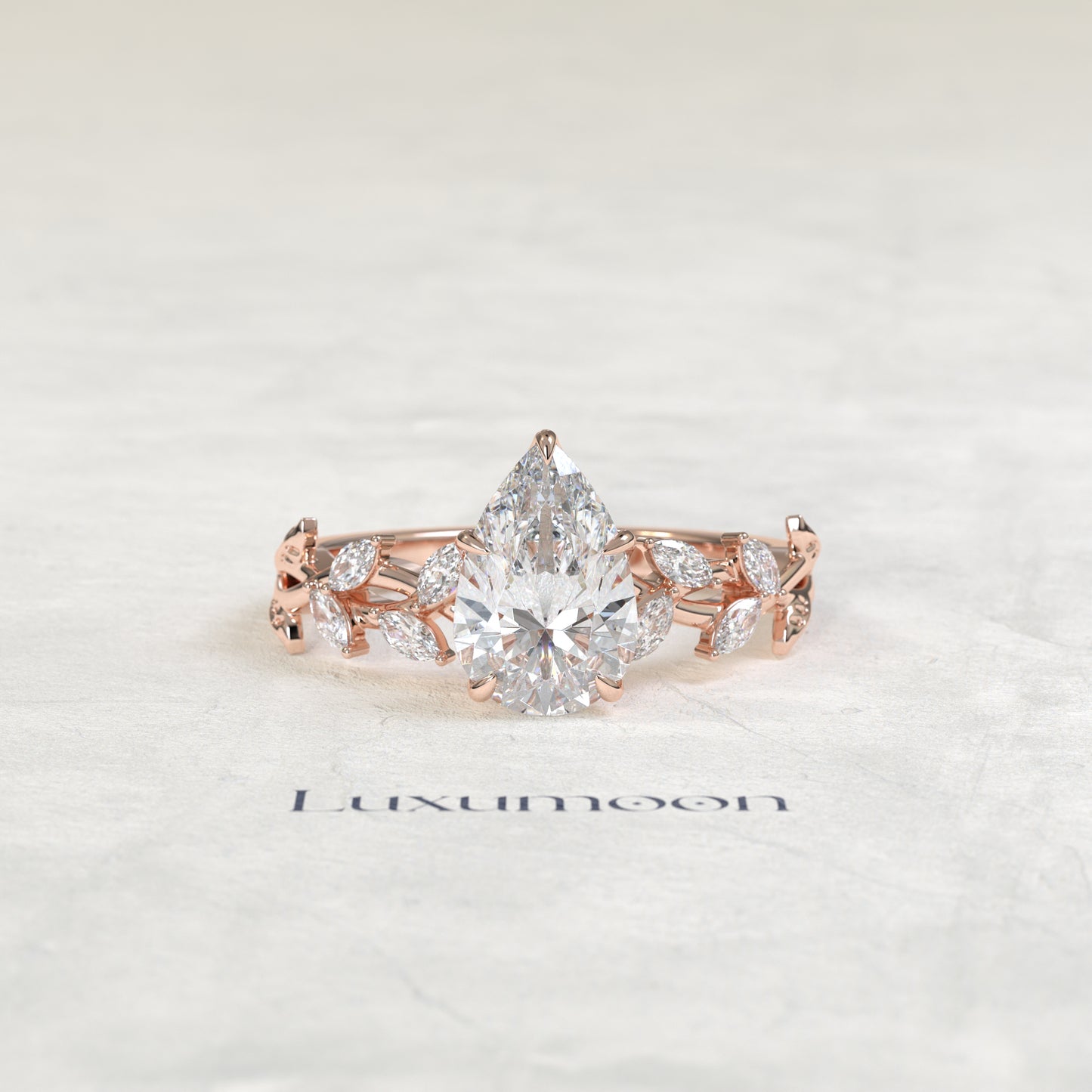 The Eryn – Pear Cut Lab Grown Diamond Marquise Leaf Cluster Botanical Vine Band Engagement Ring
