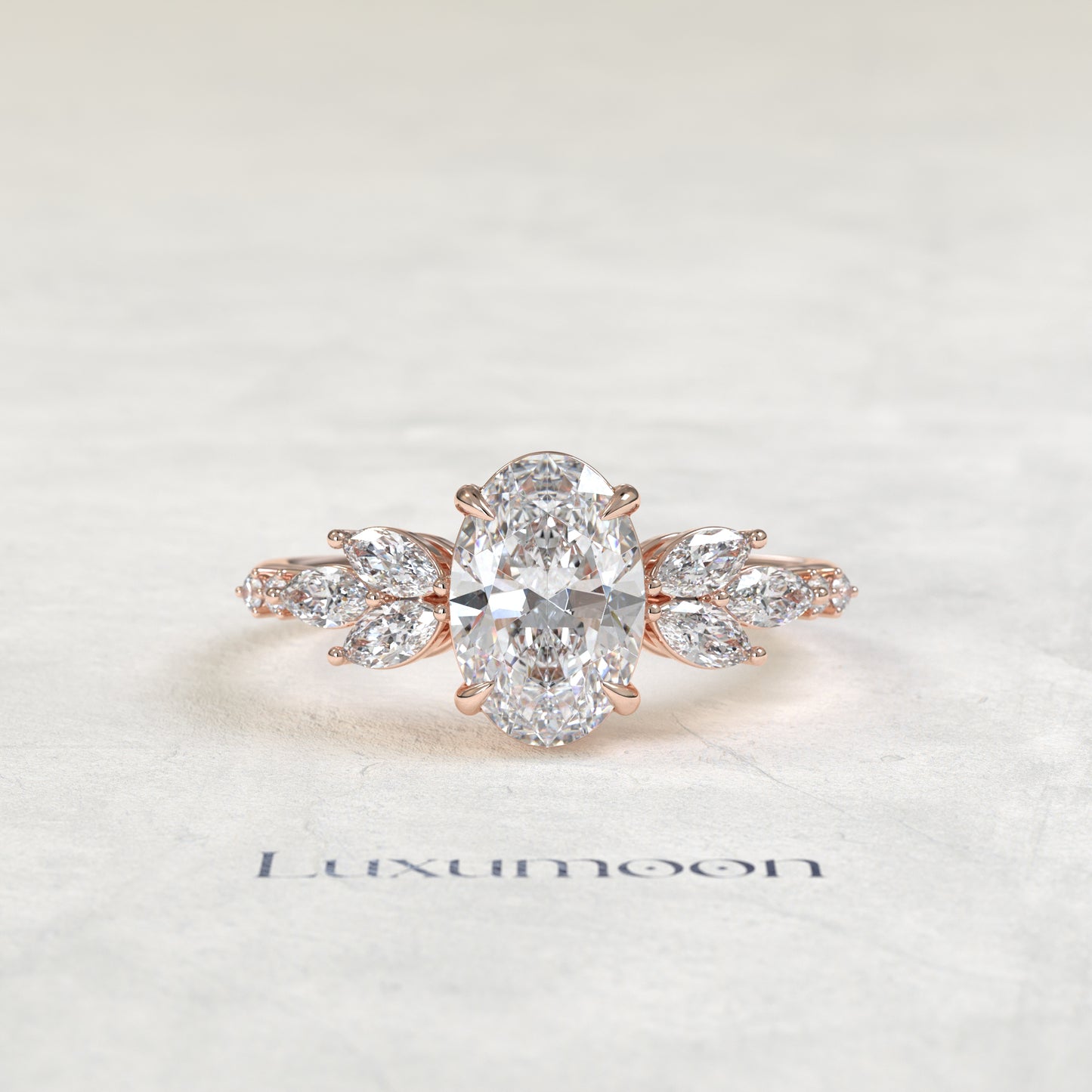 The Virel – Oval Cut Lab Grown Diamond Bold Marquise Petal Wing Cascade Engagement Ring
