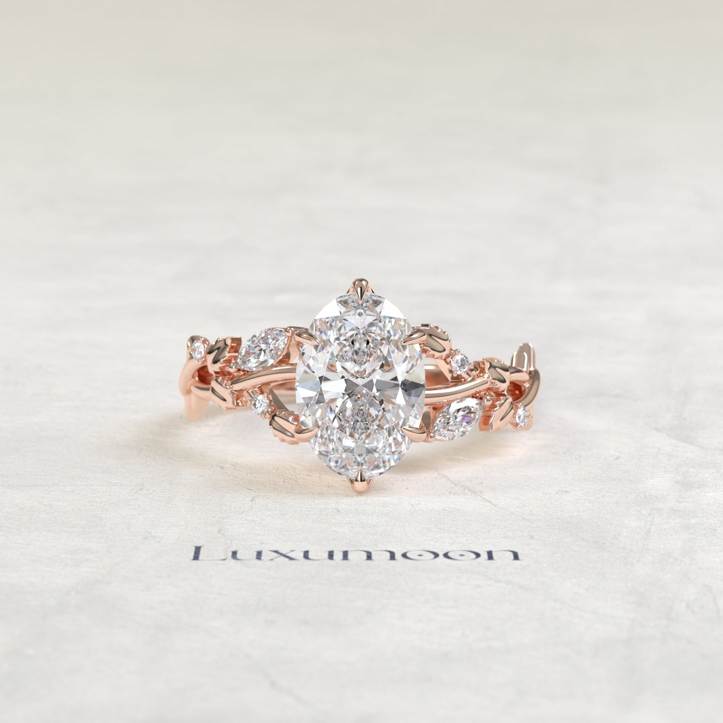 The Nira – Oval Cut Lab Grown Diamond Bold Marquise Petal Wing Cascade Engagement Ring