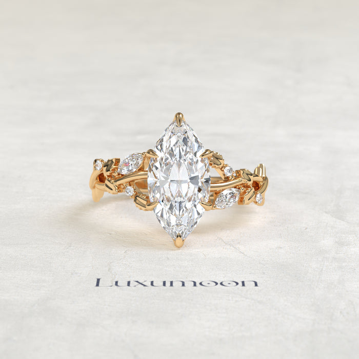 The Lira – Marquise Cut Lab Grown Diamond Sculpted Twig Branch Diamond Vine Engagement Ring