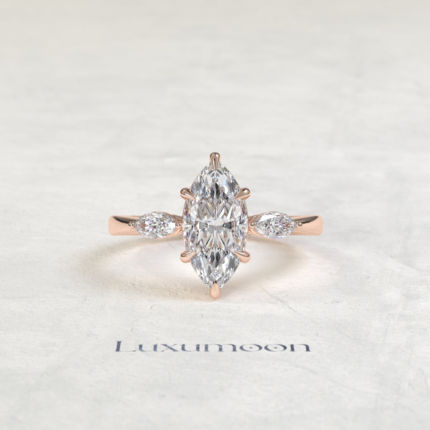 The Ryn – Marquise Cut Lab Grown Diamond Three Stone Trilogy Engagement Ring