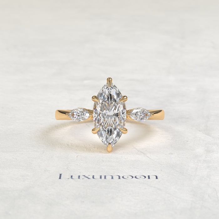 The Ryn – Marquise Cut Lab Grown Diamond Three Stone Trilogy Engagement Ring