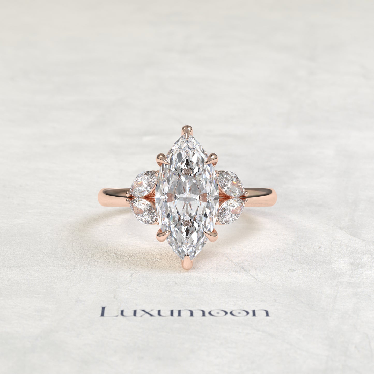 The Belyna – Marquise Cut Lab Grown Diamond Fanned Marquise Petal Wing Engagement Ring