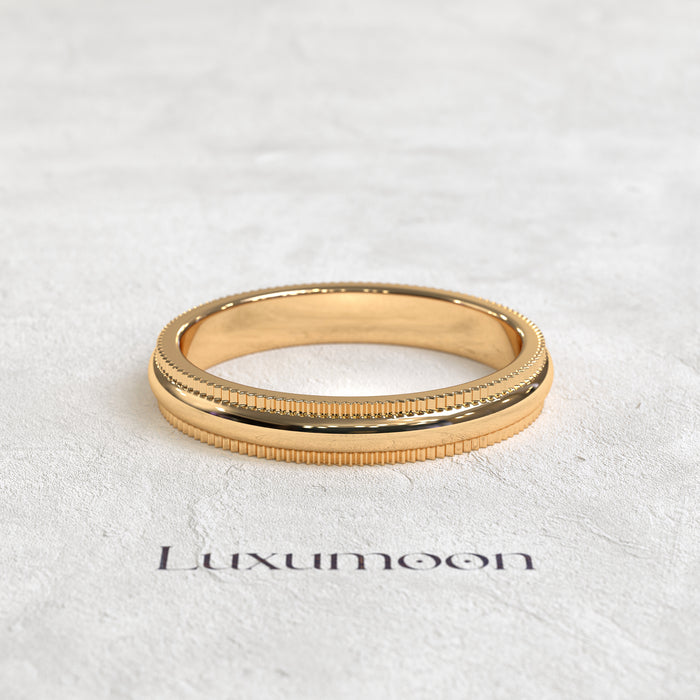The Laxura - Solid Gold band with the millgrain work on the edges
