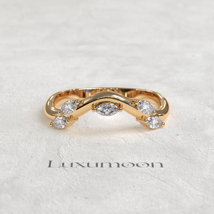 The Valcera - Curved Wedding Band with Marquise Cut Diamonds
