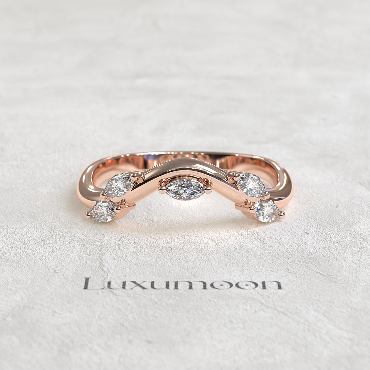 The Valcera - Curved Wedding Band with Marquise Cut Diamonds