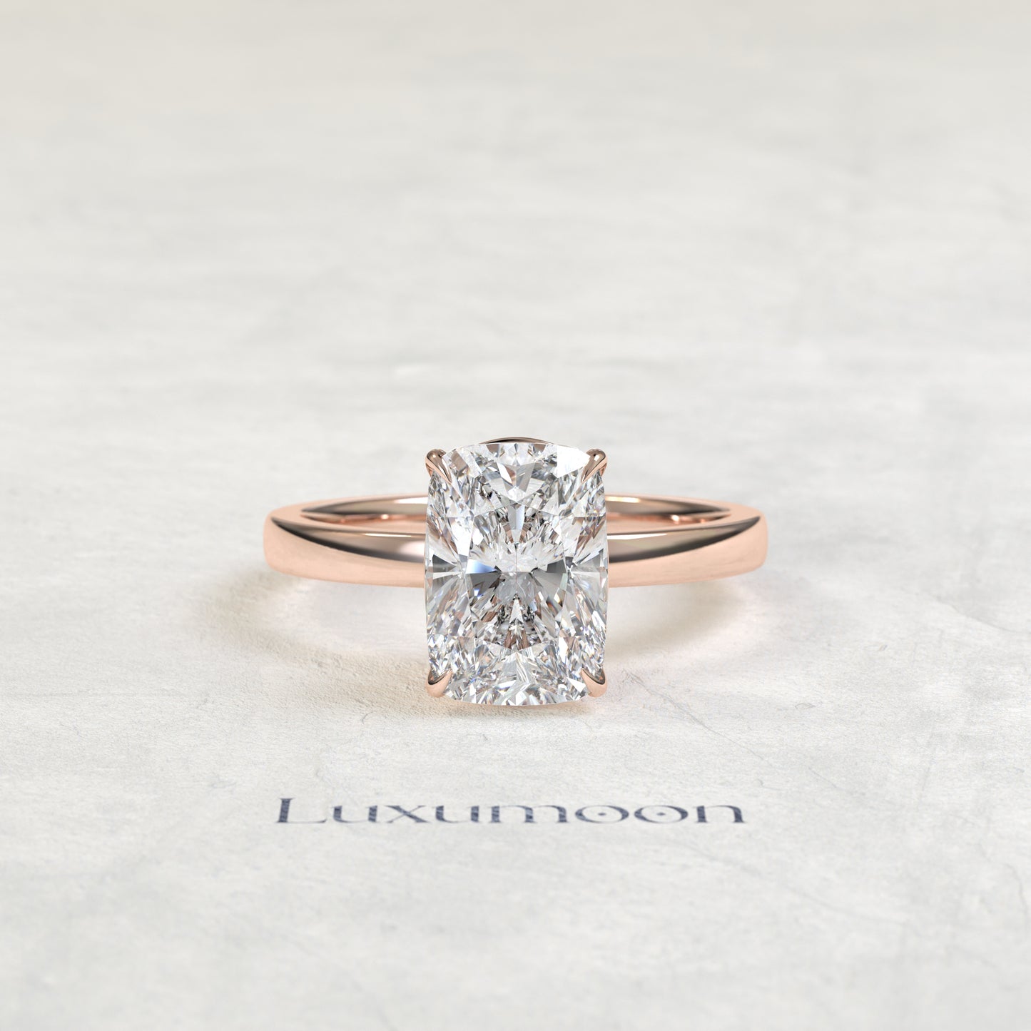 Bague solitaire minimaliste Cendoria – Diamant taille coussin allongé de 2 carats