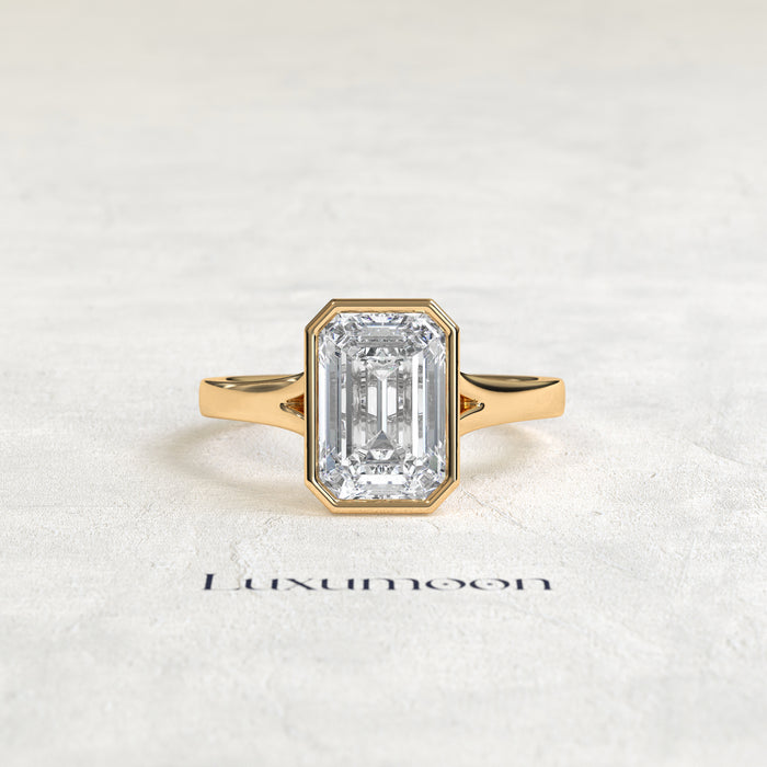 The Selissea – 3 CT Emerald Cut Bezel Set Solitaire Diamond Ring