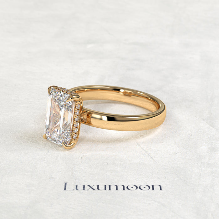The Thavyn – 4 CT Emerald Hidden Halo Diamond Thick Band Engagement Ring