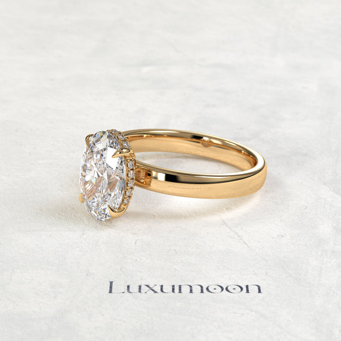 The Sylisse – 4 CT Oval Hidden Halo Diamond Thick Band Engagement Ring