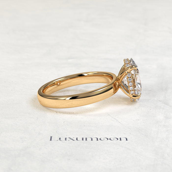 The Sylisse – 4 CT Oval Hidden Halo Diamond Thick Band Engagement Ring