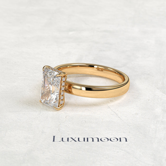 The Aurentha – 4 CT Radiant Diamond Hidden Halo Solitaire Engagement Ring