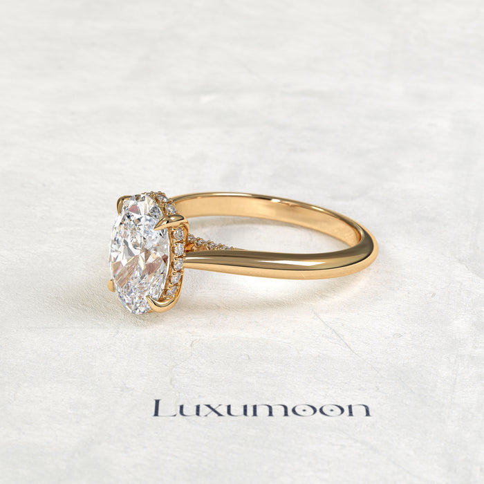 The Floravyn – 4 CT Oval Diamond Hidden Halo & Bridge Pave Ring