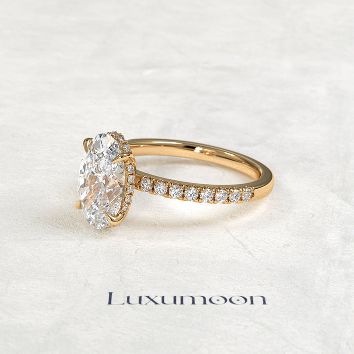 The Kalissea – 2 CT Oval Diamond Pavé Hidden Halo Solitaire Engagement Ring