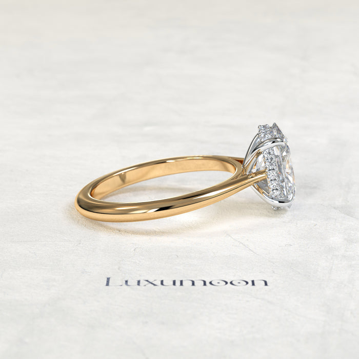 The Jorissea – 3 CT Oval Hidden Halo Tapered Band Engagement Ring